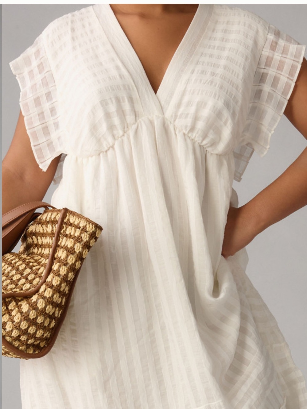 By Anthropologie textured White V-Neck Midi Dress - Picture 8 of 8